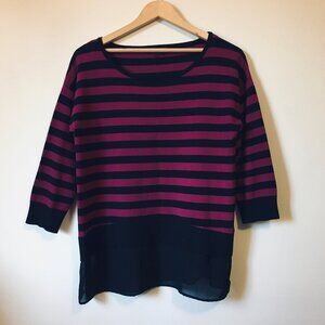 Cable & Gauge Bilayer Knit Malbec and Black Striped Top